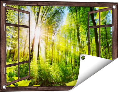 Gards Tuinposter Doorkijk Weg Omringd met Bomen in het Bos - 60x40 cm - Tuindoek - Tuindecoratie - Wanddecoratie buiten - Tuinschilderij