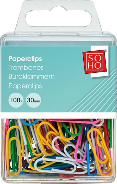 SOHO Paperclips – Gekleurde paperclips – Paperclips met kleur – 100 stuks – 30 mm
