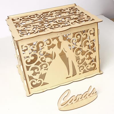 30X24X21cm Doe-het-zelf Huwelijkscadeau Kaartendoos Houten Geldkistje met Slot Mooie Huwelijksdecoratie Verjaardagsfeest Benodigdheden L