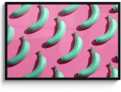 Poster in lijst - Fotolijst 120x80 cm - Posters - Bananen - Patroon - Blauw - Roze - Posterlijst zwart - Decoratie - Wanddecoratie woonkamer - Muurdecoratie slaapkamer