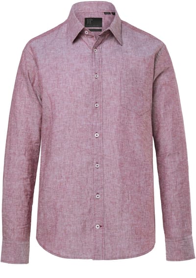 JP 1880 - Heren - Overhemd van linnenmix lange mouwen kentkraag Modern Fit - Aubergine - Maat 3XL