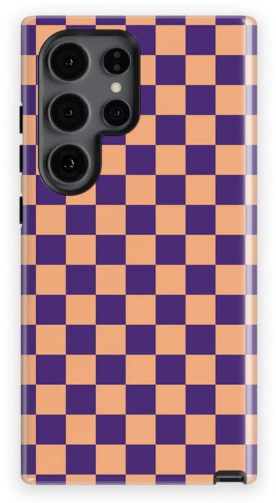 Design Hoesje Samsung Galaxy S24 Ultra | Geschikt Voor Mag | Tiny Squares Checkered Print | Backcover Samsung Galaxy S24 Ultra Pixel Peach
