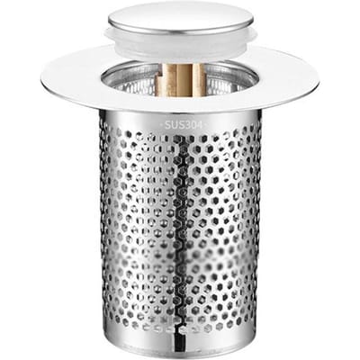 Universele Gootsteenstopper met Mand Badkamer Uitspringende Koperen Kern Gootsteen Afvoerstopper Wastafel Short zilver
