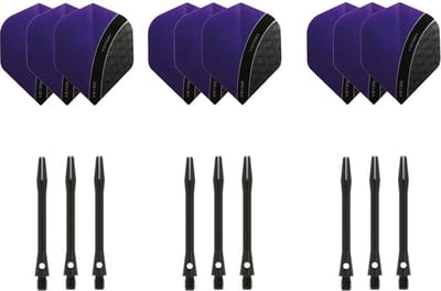 Darts Set - 3 sets - XS100 Curve - Paars - Darts flights - plus 3 sets - aluminium - darts shafts - zwart - medium