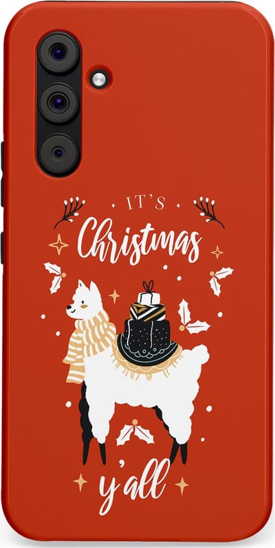 Casetastic hoesje geschikt voor Samsung Galaxy A54 (2023) 5G - Dubbellaagse bescherming - Rode Witte Kerst Lama - Fashion Case - Terracotta