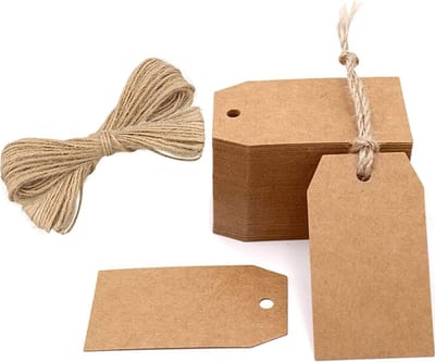 Pack van 200 Kraft Papier Gift Pendants met Jute Koord voor Handgemaakte Cadeaus, Bruiloften en Kerst - 4cm x 7cm Labels en Tags