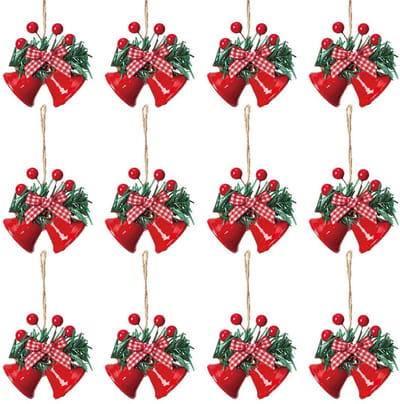 Dailygoods- Kerstklok 12 Stuks - Metalen Jingle Klokken - Ornamenten met Hulstbessen - Hangende Decoratie - DIY Kerstkransen - Stevig Ophangkoord - Kerstdecoratie
