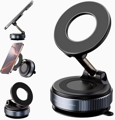 Autohouder - Autotelefoonhouder - 360° - Verstelbaar - Vacuüm magnetische telefoonhouder - Handsfree zuignap telefoonhouder - Magnetisch - Opvouwbaar - Vacuüm telefoonhouder - Vaste houder - Geschikt voor telefoon, auto, sportschool - Zwart