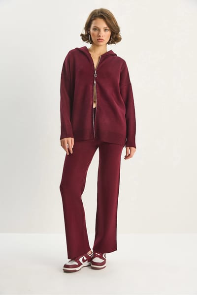 Hoogtaille Rits Kraag Cardigan en Broek Set