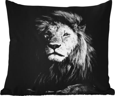 Tuinkussen - Wilde dieren - Leeuw - zwart - Wit - 40x40 cm - Weerbestendig