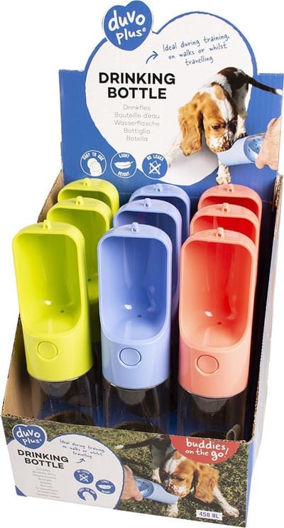 Duvoplus - Waterfles - Hond - Drinkfles 450ml - 28,5x6,5x6,5 - Display Gemengde Kleuren - 1st