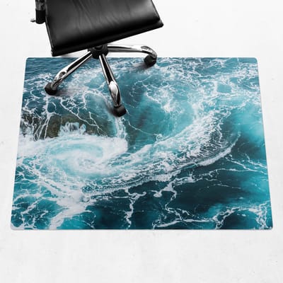 Wallfluent - Vloerbeschermer Oceaanwerveling - 120x90 cm - Blauw Bureau Stoel Mat - Rechthoekig - Vloerbeschermer Tapijt-Computer Stoel Mat-Werkplekdecoraties - Boho-patroon