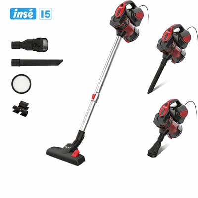 Lunekiss Steelstofzuiger met Snoer 600W – 18 kPa Zuigkracht – 3-in-1 Handstofzuiger en Stofzuiger Zonder Zak – Rood