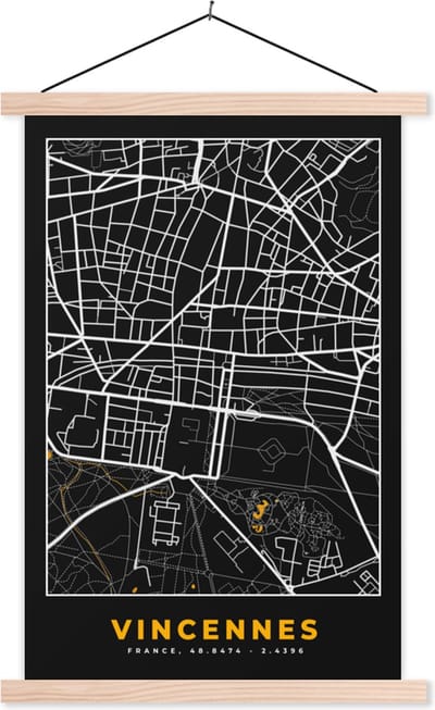 Posterhanger incl. Poster 40x60 cm - Schoolplaat - Frankrijk - Vincennes - Stadskaart - Kaart - Plattegrond - Textielposter - Blanke latten - Stadskaart