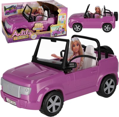 GROTE Paarse auto voor poppen, Cabriolet voor poppen, Speelgoedauto 38x19x19cm