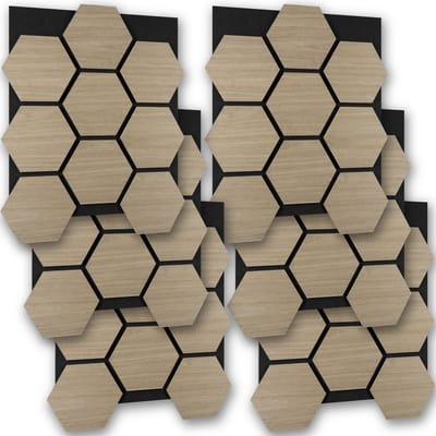 tectake® Akoestische Hexagon Panelen - Set van 6 - Akoestisch Wandpaneel - 76 x 62 cm - Wandpanelen met Aanpasbare Grootte en Patronen - MDF en Houtfineer - Geluidsisolatie - Stijlvolle Wanddecoratie - Eenvoudige Montage - Donker Eiken