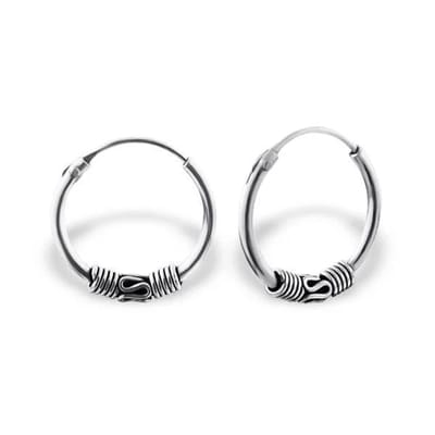 Aramat Jewels | Oorringen | 925 Zilveren Bali Oorringen Geoxideerd - Etnisch Design | 14mm / Beek | |2mm | Zilver | Kinderen, Volwassenen | Verkleurd niet