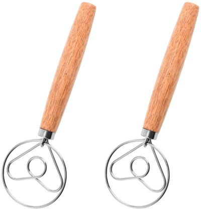 2-stuks mixer - Ei-garde - Deense deegmixer - RVS-mixer met dubbel oog - Deegmixer van voedingskwaliteit - Geschikt voor het maken van cake, koken en bakken van gebak - Houtkleur