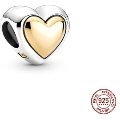 100 %925 Sterling Zilver Hartvormige Gouden Koepel Kralen Passen Mode Bedelarmband Maken Voor Vrouwen Diy Mode Sieraden beige