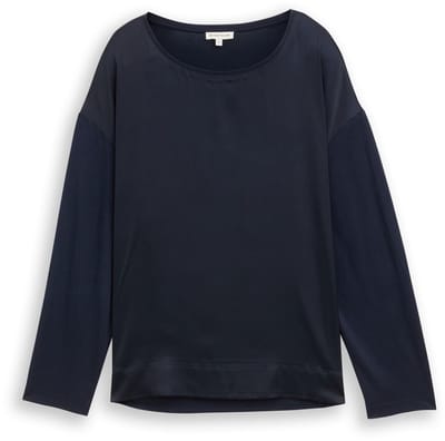 Tom Tailor - Loose fit shirt met lange mouwen in materiaalmix - Maat XL - sky captain blue