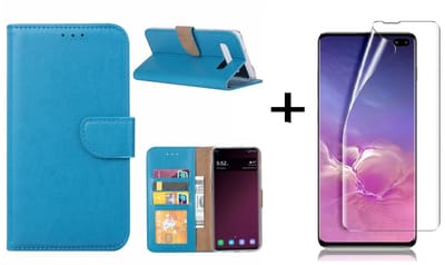 Ntech Hoesje Geschikt Voor Samsung Galaxy S10 Plus Book Hoesje Blauw + Folie creenprotector