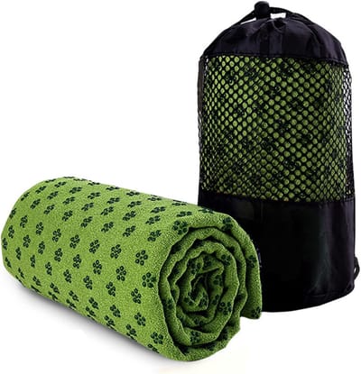 Yoga Handdoek - Fitness Handdoek Pilates - Antislip Training - Rubberen Grip Stippen - 183 x 61 cm - Groen