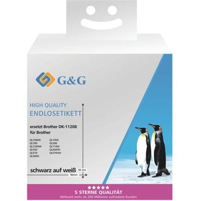 Etiketten G&G, compatibel met Brother DK-11208, 38 x 90 mm, zelfklevend, thermisch papier, wit, 1 x 400 stuks