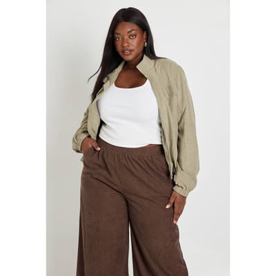 boohoo Dames Plus Gepersikt Trui Jack Met Col En Rits | Kaki | Maat: 44