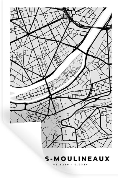 Muurstickers - Sticker Folie - Issy-les-Moulineaux - Plattegrond - Frankrijk - Kaart - Stadskaart - 20x30 cm - Plakfolie - Muurstickers Kinderkamer - Zelfklevend Behang - Zelfklevend behangpapier - Stickerfolie