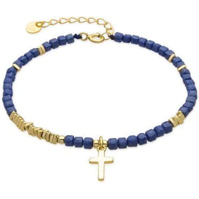 Luxenter Armband van 925 sterling zilver en donkerblauw kristal met 18-karaats geelgoud afwerking - Iszun