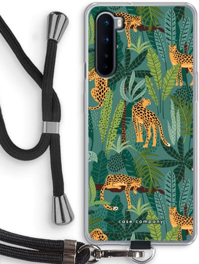 Case Company® - Hoesje met koord geschikt voor OnePlus Nord hoesje met Koord - Luipaard 2 - Telefoonhoesje met Zwart Koord - Bescherming aan alle Kanten en Over de Schermrand