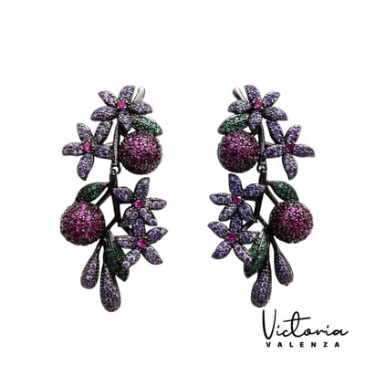 Victoria Valenza Fiore Luxe Oorbellen Dames Messing Oorringen Meerkleurige Steen Oorbellen - Goud kleurig - 1 Paar