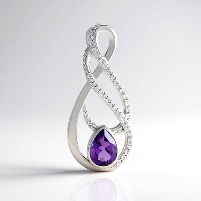 Cavill - Zilveren Hanger - 925 Sterling Zilver met Platina - 1,78 ct Zambia Amethist Druppel - Cambodjaanse Zirkonia's - Authentiek Edelsteen Sieraad