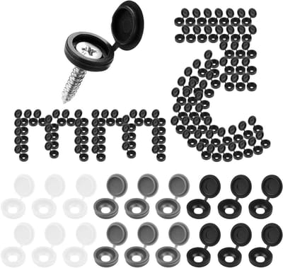 Hinged Plastic Screw Caps - 240 Stuks Vouw- en Snapdeksels voor Meubels, Kasten en Planken in Zwart, Wit en Grijs