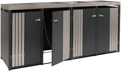 4-delige afvalcontainerbehuizing MCW-O67, afvalcontainerbox met plantenbak, metaal 125x260x84cm 95kg ~ antraciet roestvrij staal