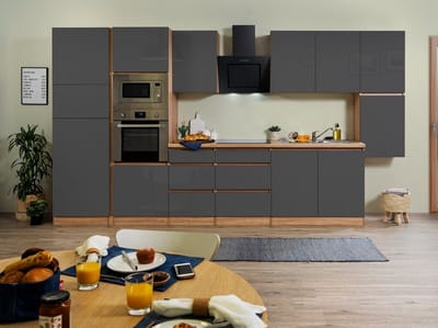 Goedkope keuken 385  cm - complete keuken met apparatuur Lorena  - Eiken/Grijs - soft close - keramische kookplaat    - afzuigkap - oven - magnetron  - spoelbak