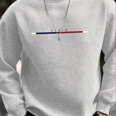 Sweatshirt à capuche décontracté pour homme Automne et Hiver Sport Lâche Surdimensionné Impression Parisienne Col Rond Manches Longues 3XL noir