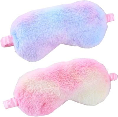 Verstelbaar Slaapmasker voor Comfortabel Slapen, Reis en Powernaps - 2 Stuks in Kleurrijk Blauw en Roze voor Volwassenen en Kinderen