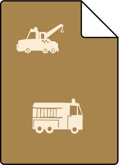 Proefstaal ESTAhome behang auto's, brandweerauto's, helikopters en kranen okergeel - 26.5 x 21 cm - 131452-S