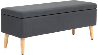 Opbergbank 110 x 39 x 45 cm - Bedbank Met Opbergruimte - Rubberhout - Linnenlook - Donkergrijs