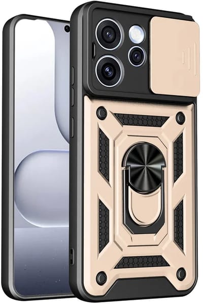 MobyDefend Hoesje - Geschikt voor Oppo Reno15 F / Oppo Reno15 FS - Pantsercase Met Draaibare Ring - Goud