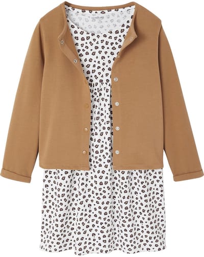 Vertbaudet Set - 2 delig - jurk - cardigan - bloemen - katoen