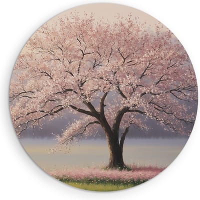 Saammp Muurcirkel Hout - Roze Boom - Natuur - Landschap - Ø 90 - Wandcirkel - Wanddecoratie Cirkel - Muurdecoratie Woonkamer - Slaapkamer decoratie - Rond Schilderij