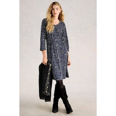 White Stuff Tallie Jersey Dress Navy Print Taglia: 10 REGULAR | Abiti Midi Outlet | Donna | Blu