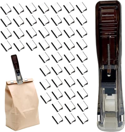 Draagbare nietmachine - Documenten organizer - Kantoor school - Met 50 clips - 8x8x0.1 cm - Zwart