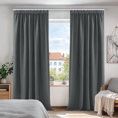 SNJY® Gordijnen Kant en Klaar met Haakjes - Gordijnen Verduisterend - Vitrage Kant en Klaar met Haakjes - 175 x 140 cm (H x B) - 2 Stuks - Donkergrijs