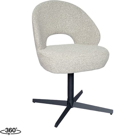 LABEL51 Saint Tropez Eetkamerstoel - Naturel - Royal Stof - Zwart Metaal - Stoel - Eetkamerfauteuil