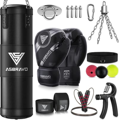 Thijox - Bokszak Volwassenen 1,2 m PU Zware Bokszakset met 12 oz Handschoenen voor MMA Kickboksen Karate Thuis Gym Training (Niet Gevuld)