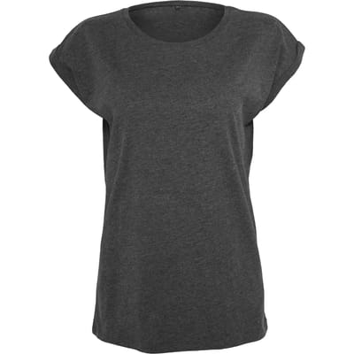 Build Your Brand - Extended Shoulder Dames T-shirt - Charcoal (Heather) maat M