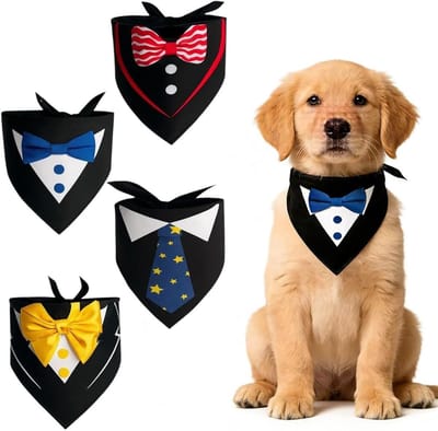 Hondenhalsdoeken in smokingstijl, 4 stuks, katoenen accessoires voor kleine en middelgrote honden, perfect voor bruiloften en feestjes